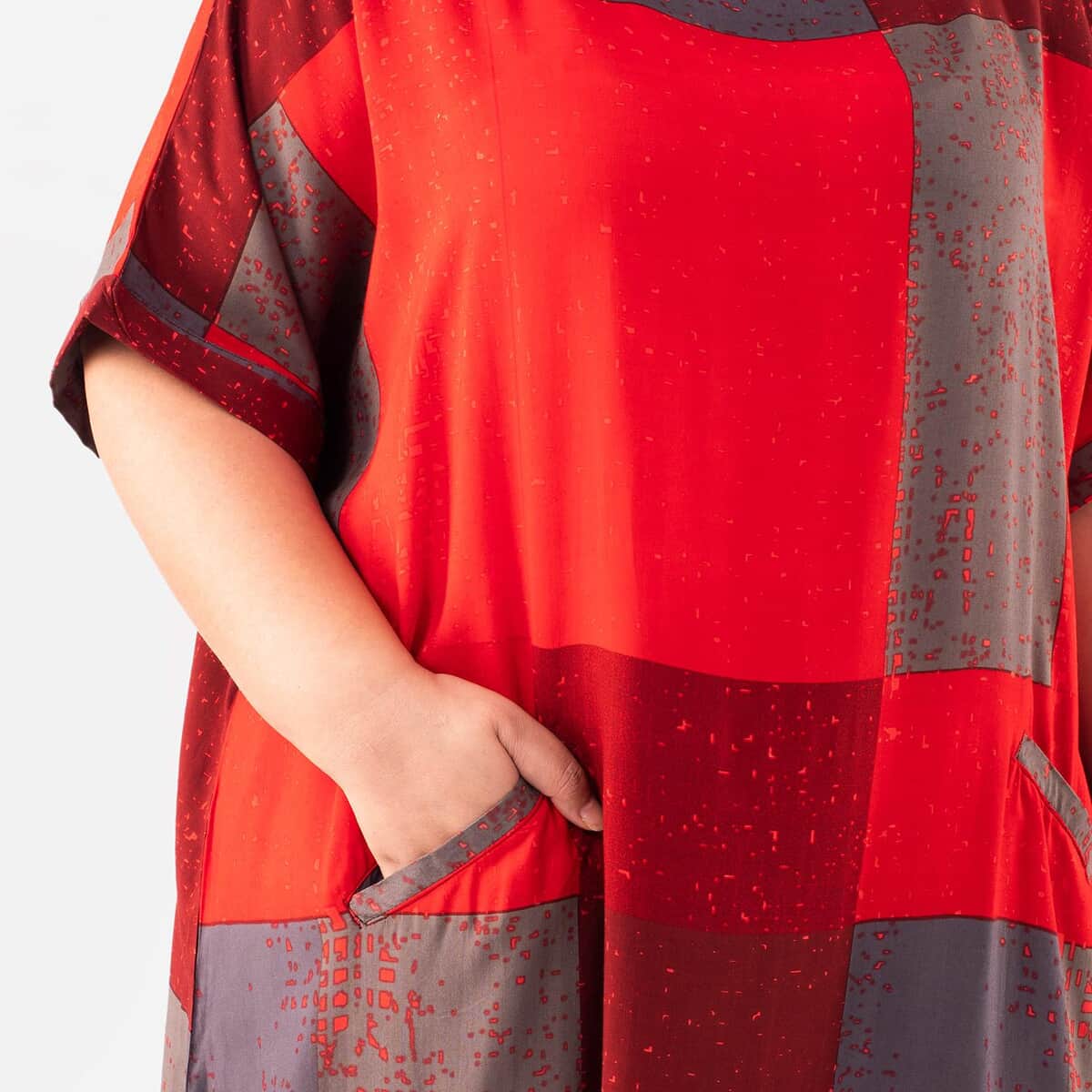 Tamsy Red Block Pattern Long Dress - One Size Fits Most image number 3