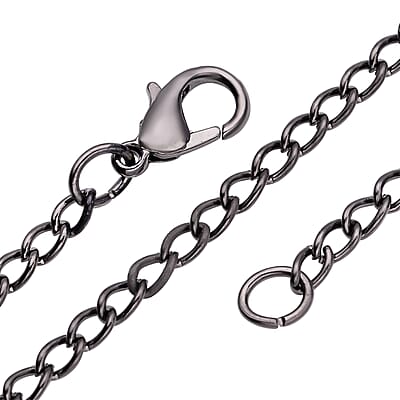 Strada Japanese Movement 3D Printing Ram Pattern Pocket Watch in ION Plated Black Stainless Steel Paper Clip Chain (28-31 Inches)