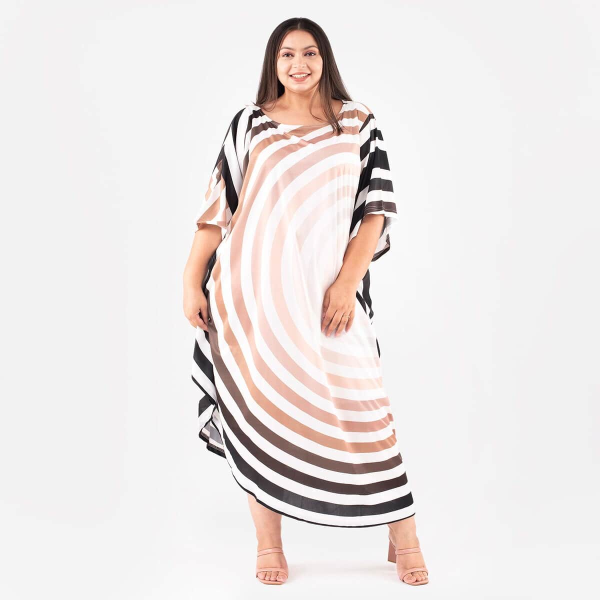 Tamsy Brown Long Kaftan with Elbow-Length Sleeves - One Size Fits Most image number 0