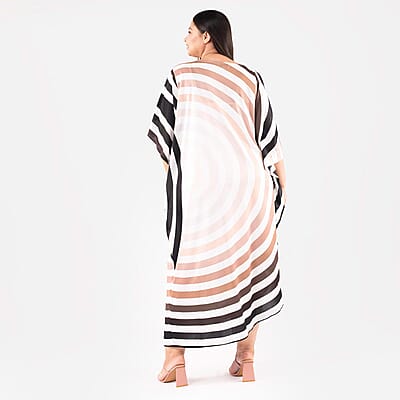 Tamsy Brown Long Kaftan with Elbow-Length Sleeves - One Size Fits Most