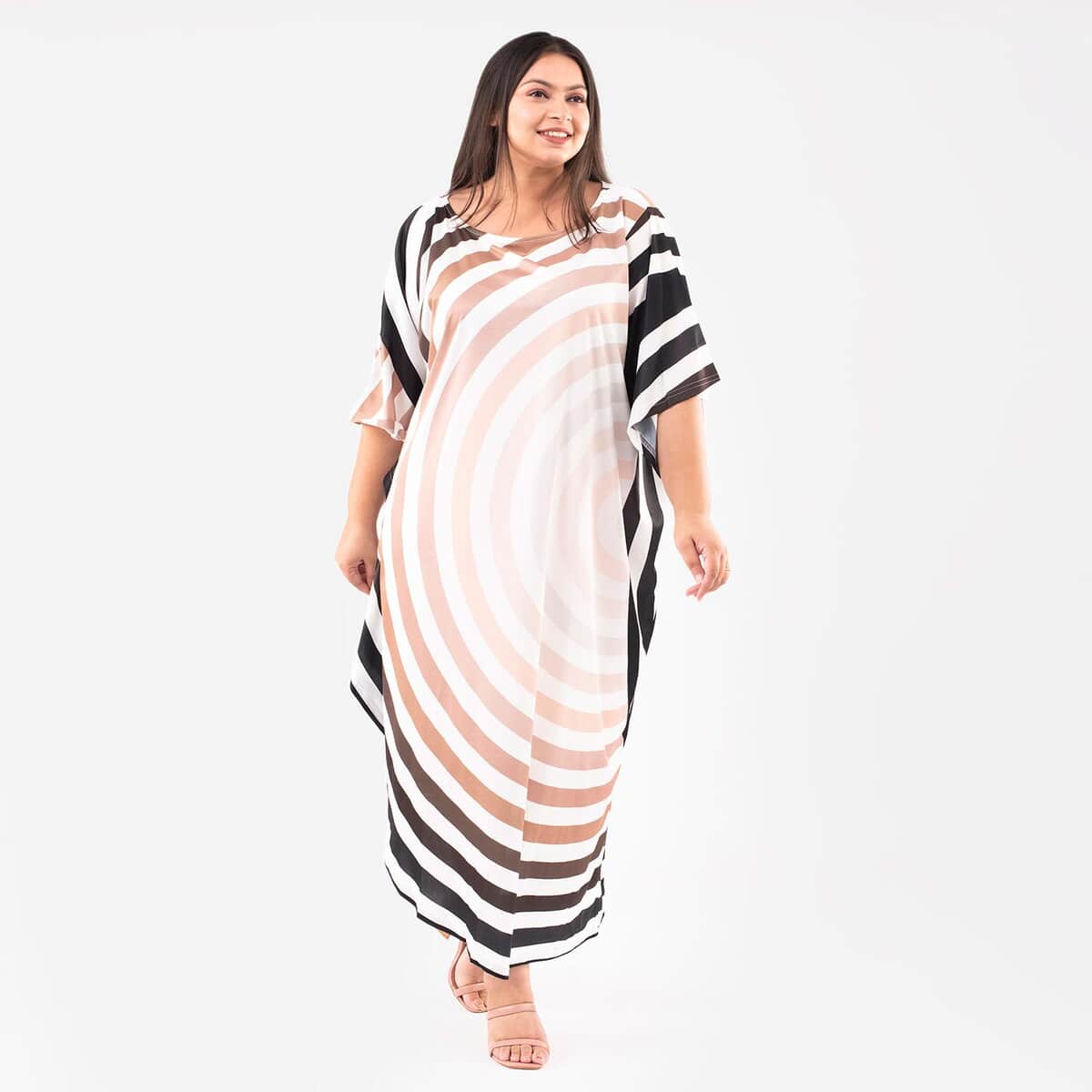 Tamsy Brown Long Kaftan with Elbow-Length Sleeves - One Size Fits Most image number 2