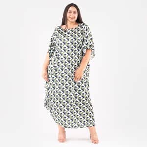 Tamsy Green Long Kaftan with Elbow-Length Sleeves - One Size Fits Most