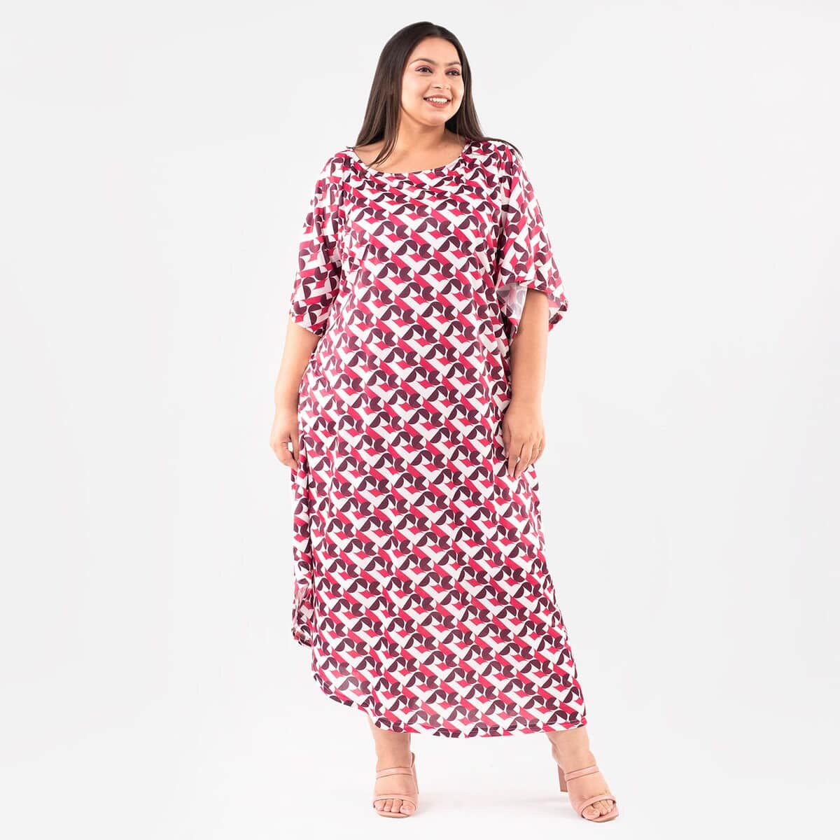 Tamsy Pink Long Kaftan with Elbow-Length Sleeves - One Size Fits Most image number 0