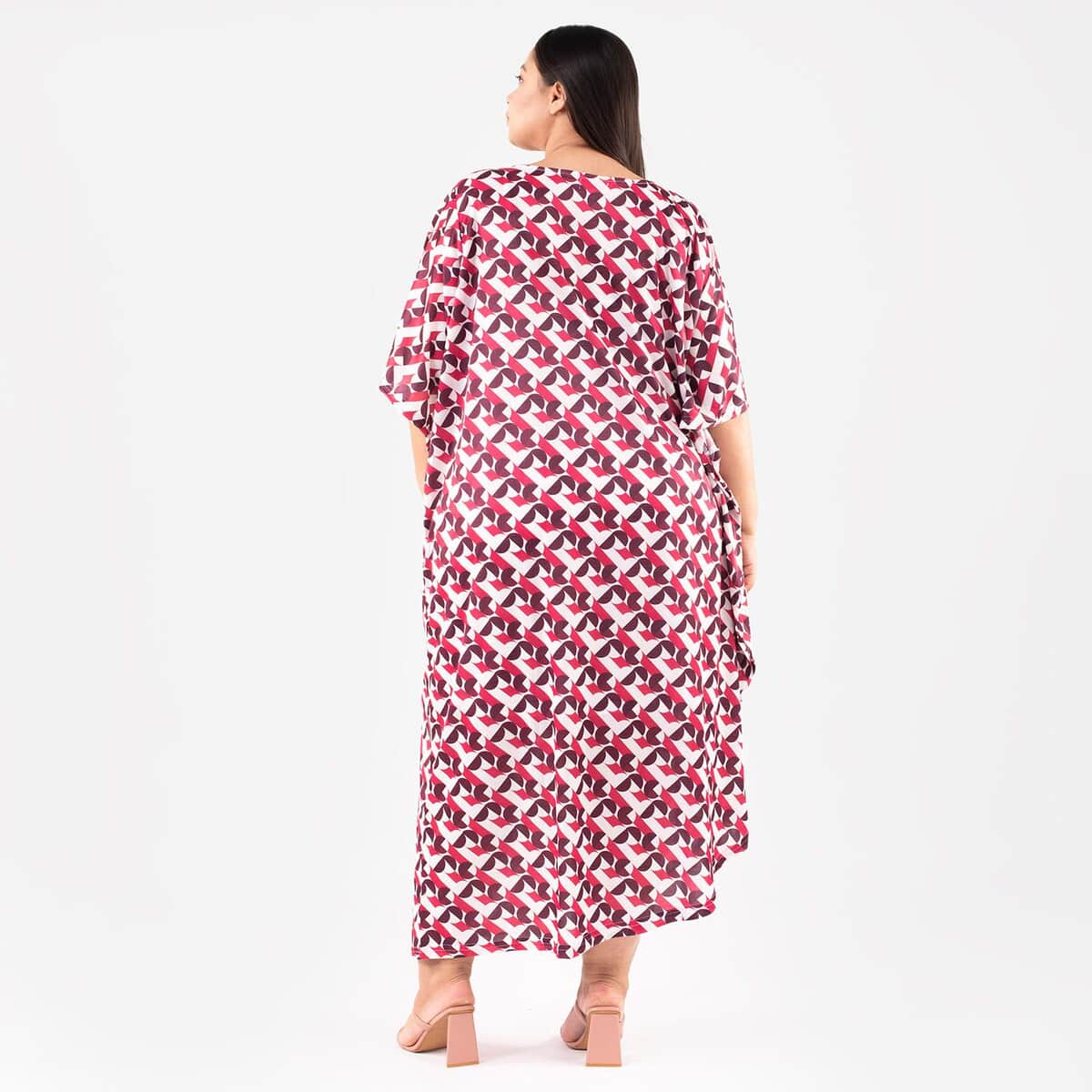 Tamsy Pink Long Kaftan with Elbow-Length Sleeves - One Size Fits Most image number 1