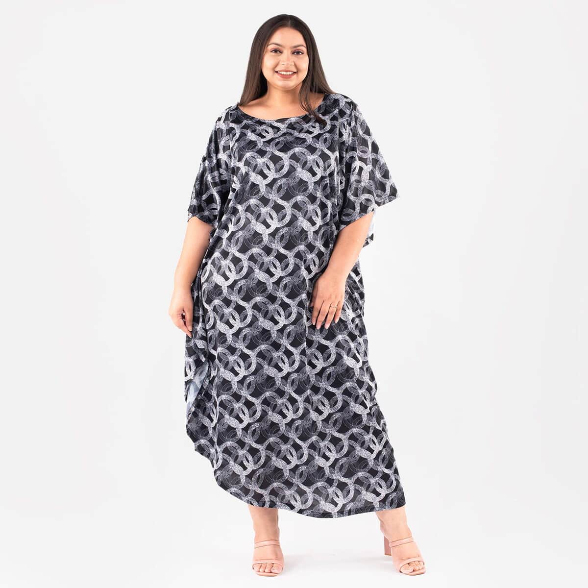 Tamsy Black Long Kaftan with Elbow-Length Sleeves - One Size Fits Most image number 0