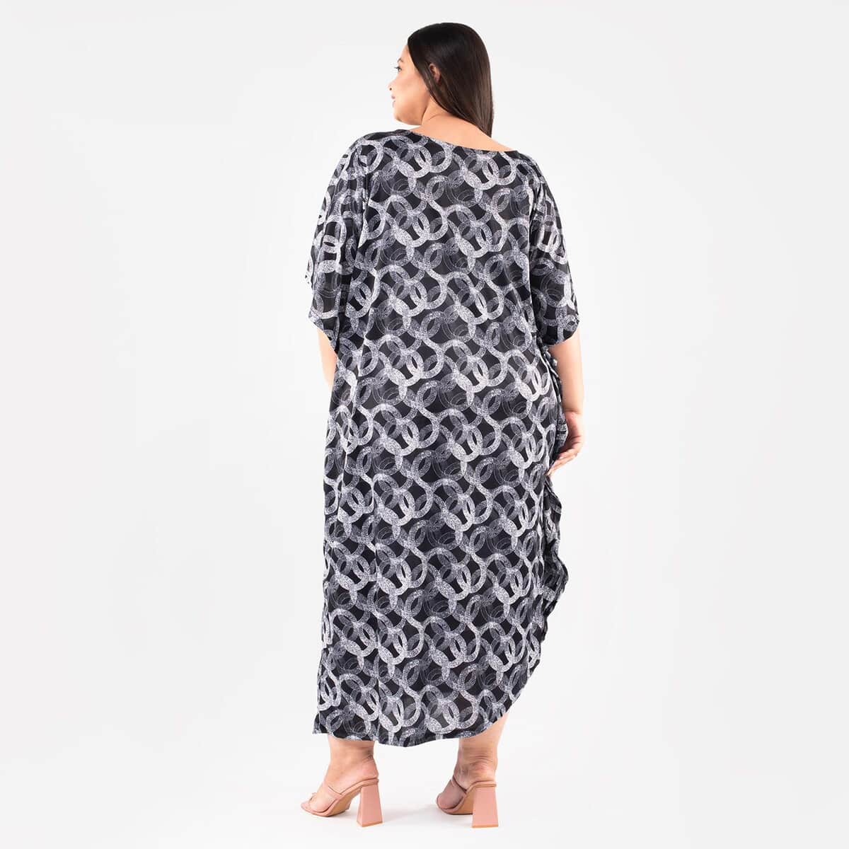 Tamsy Black Long Kaftan with Elbow-Length Sleeves - One Size Fits Most image number 1