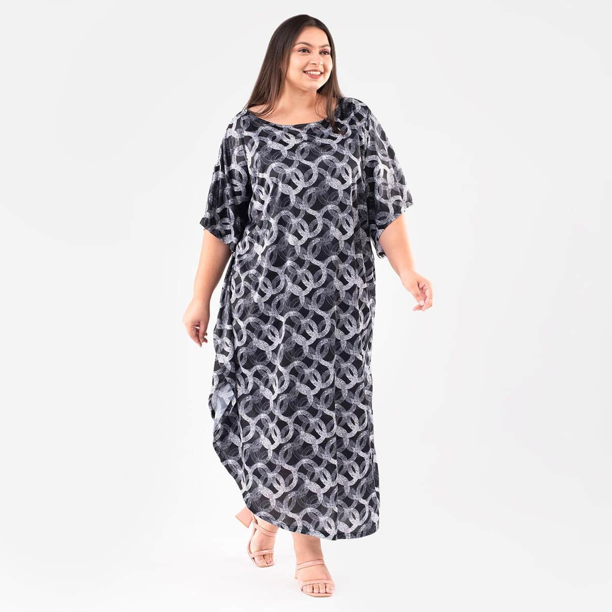 Tamsy Black Long Kaftan with Elbow-Length Sleeves - One Size Fits Most image number 2