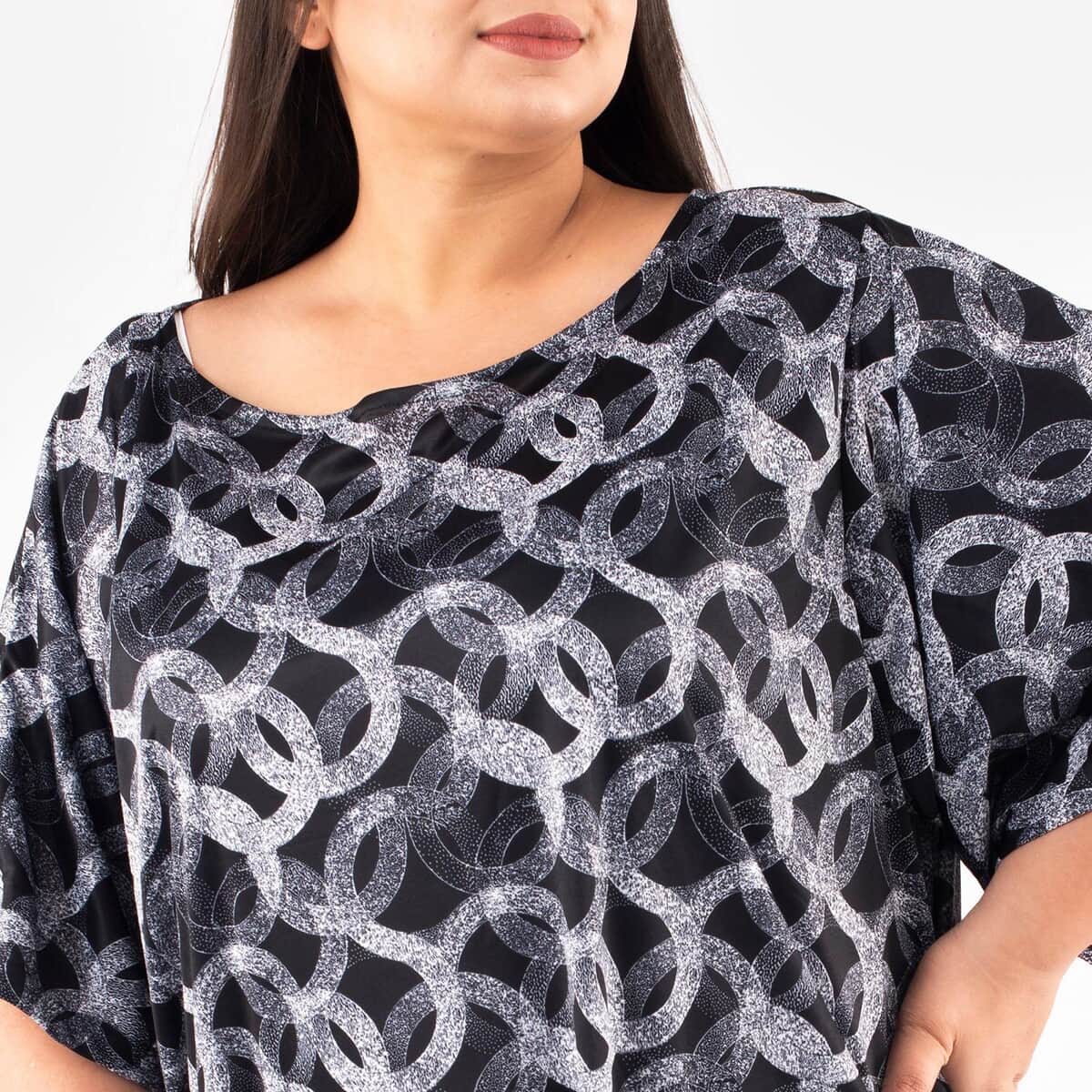 Tamsy Black Long Kaftan with Elbow-Length Sleeves - One Size Fits Most image number 3