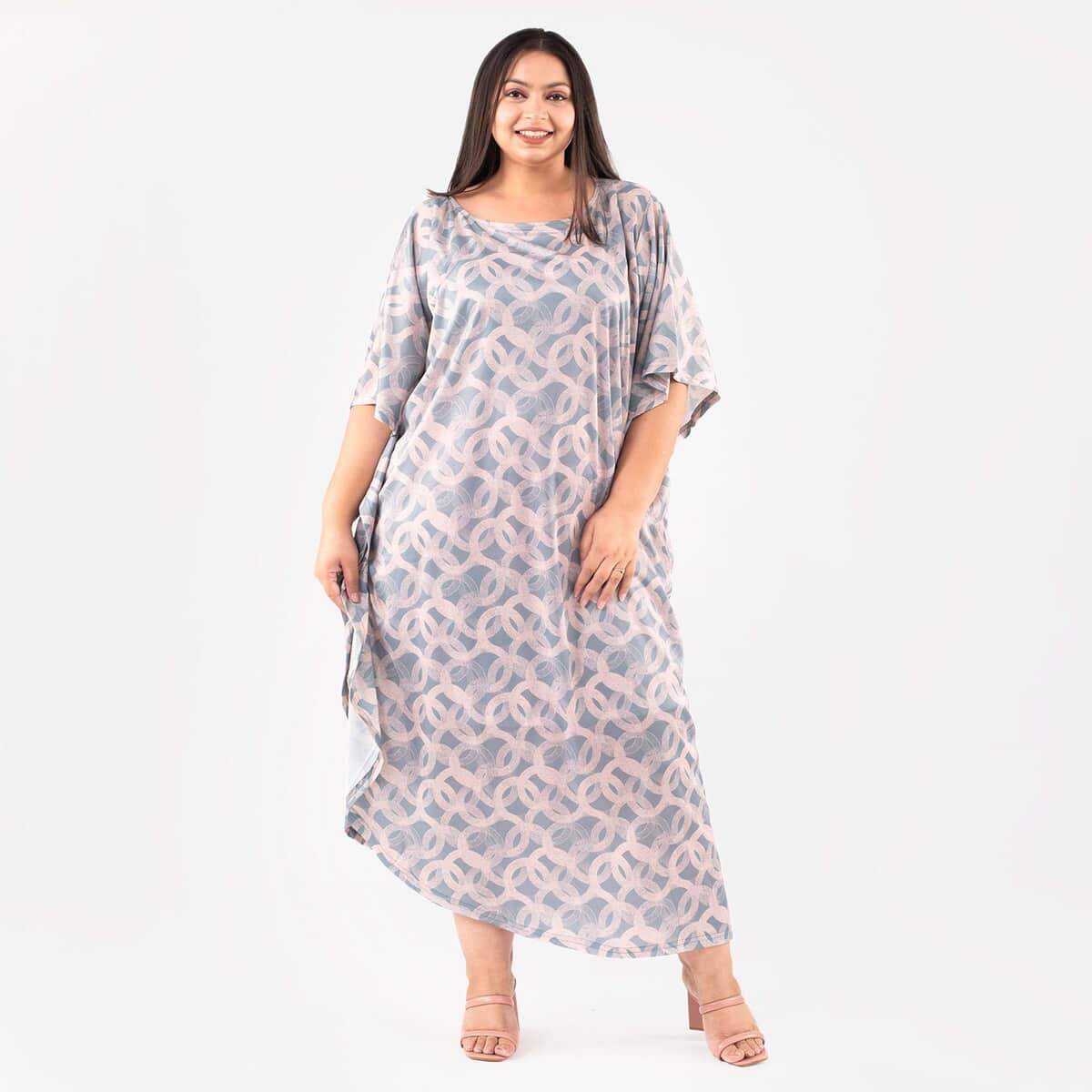 Tamsy Gray Long Kaftan with Elbow-Length Sleeves - One Size Fits Most image number 0