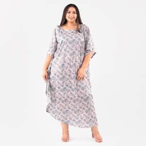 Tamsy Gray Long Kaftan with Elbow-Length Sleeves - One Size Fits Most