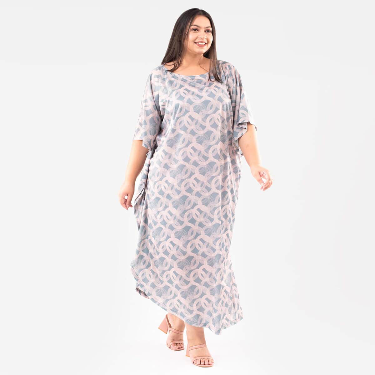 Tamsy Gray Long Kaftan with Elbow-Length Sleeves - One Size Fits Most image number 2