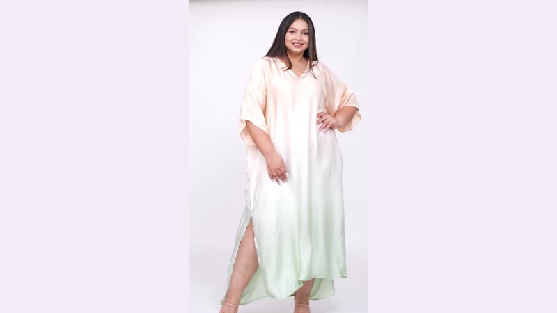 TAMSY Peach Tie-Dye Long Kaftan with Lace - One Size Fits Most