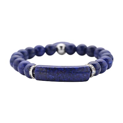 Lapis Lazuli and Austrian Crystal Stretchable Beaded Heart Charm Bracelet in Stainless Steel 94.00 ctw