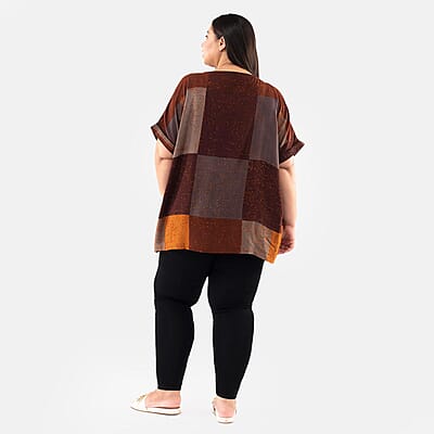 Tamsy Brown Block Pattern Tunic - One Size Missy