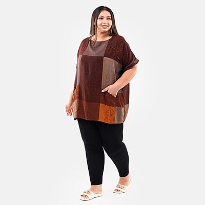 Tamsy Brown Block Pattern Tunic - One Size Missy