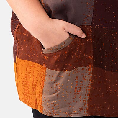 Tamsy Brown Block Pattern Tunic - One Size Missy