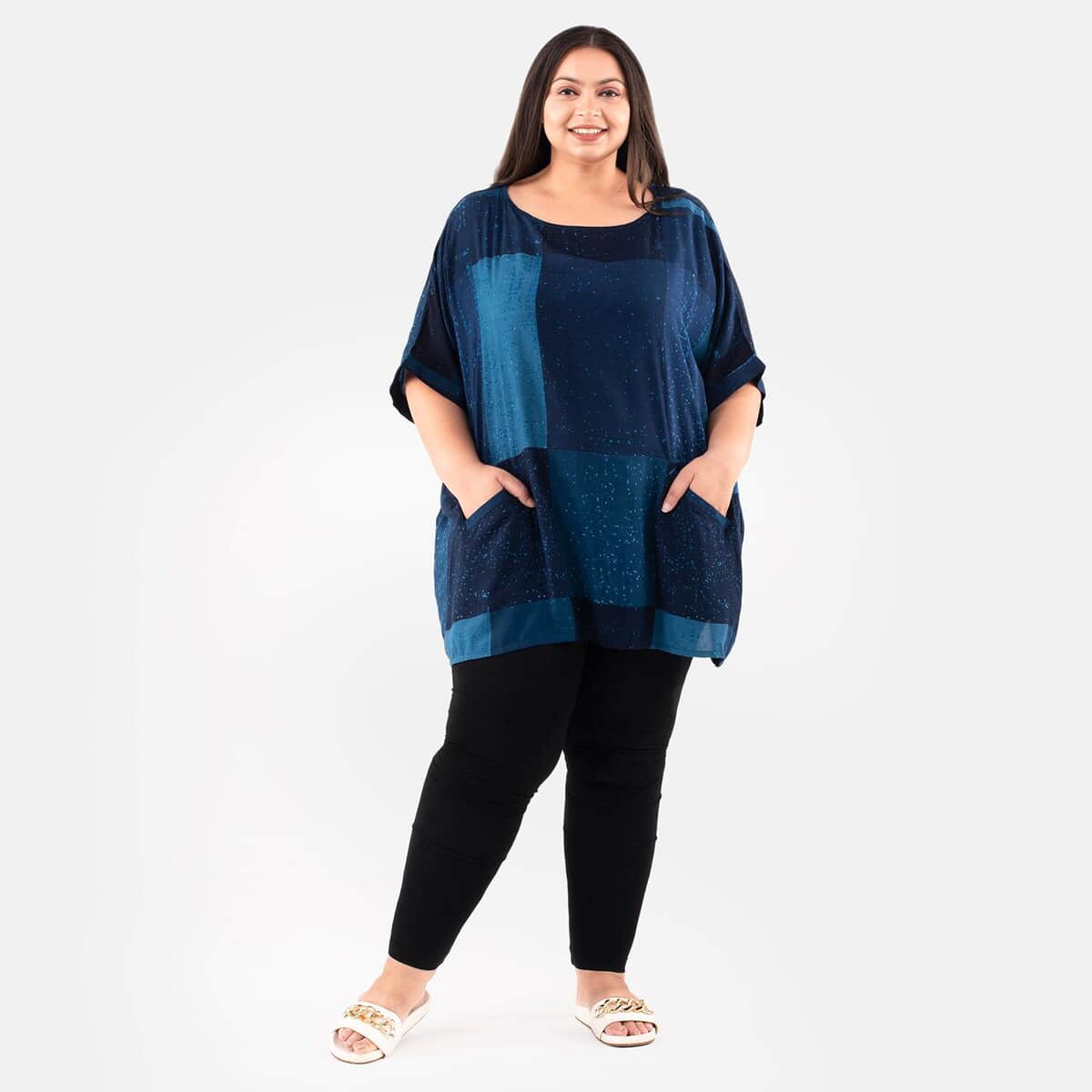 Tamsy Blue Block Pattern Tunic - One Size Missy image number 0