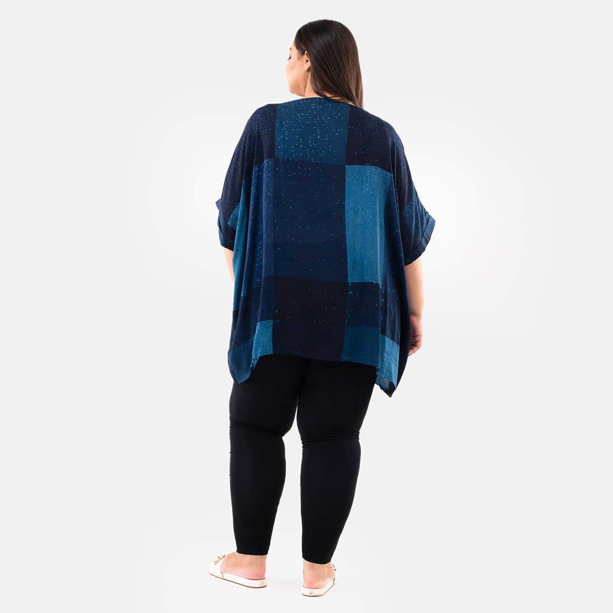 Tamsy Blue Block Pattern Tunic - One Size Missy image number 1