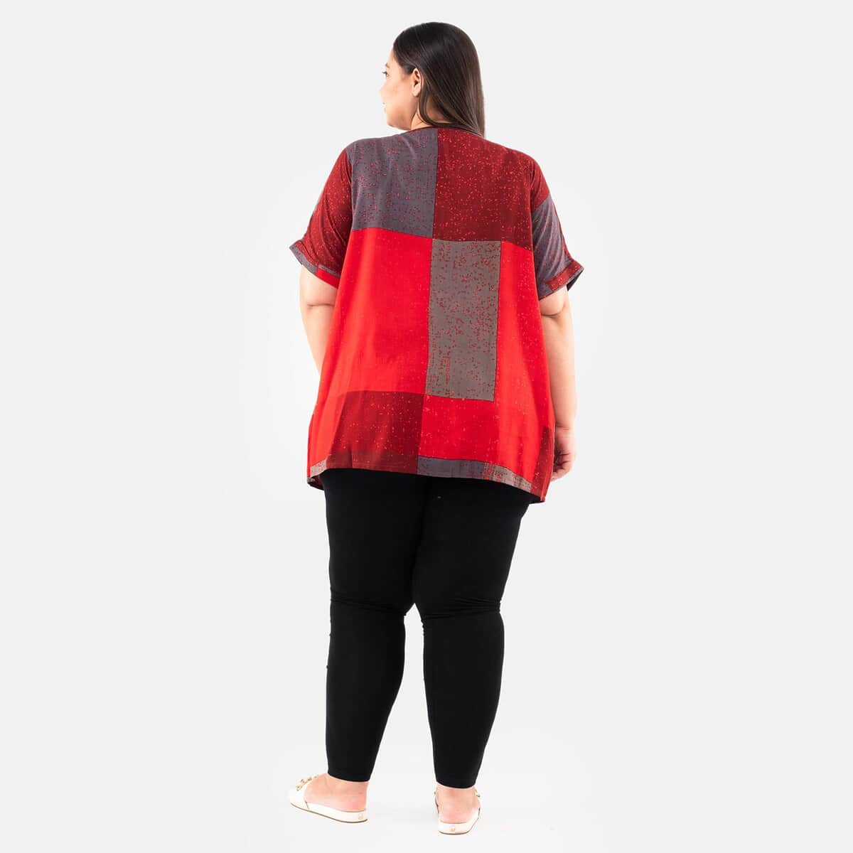 Tamsy Red Block Pattern Tunic - One Size Missy image number 1