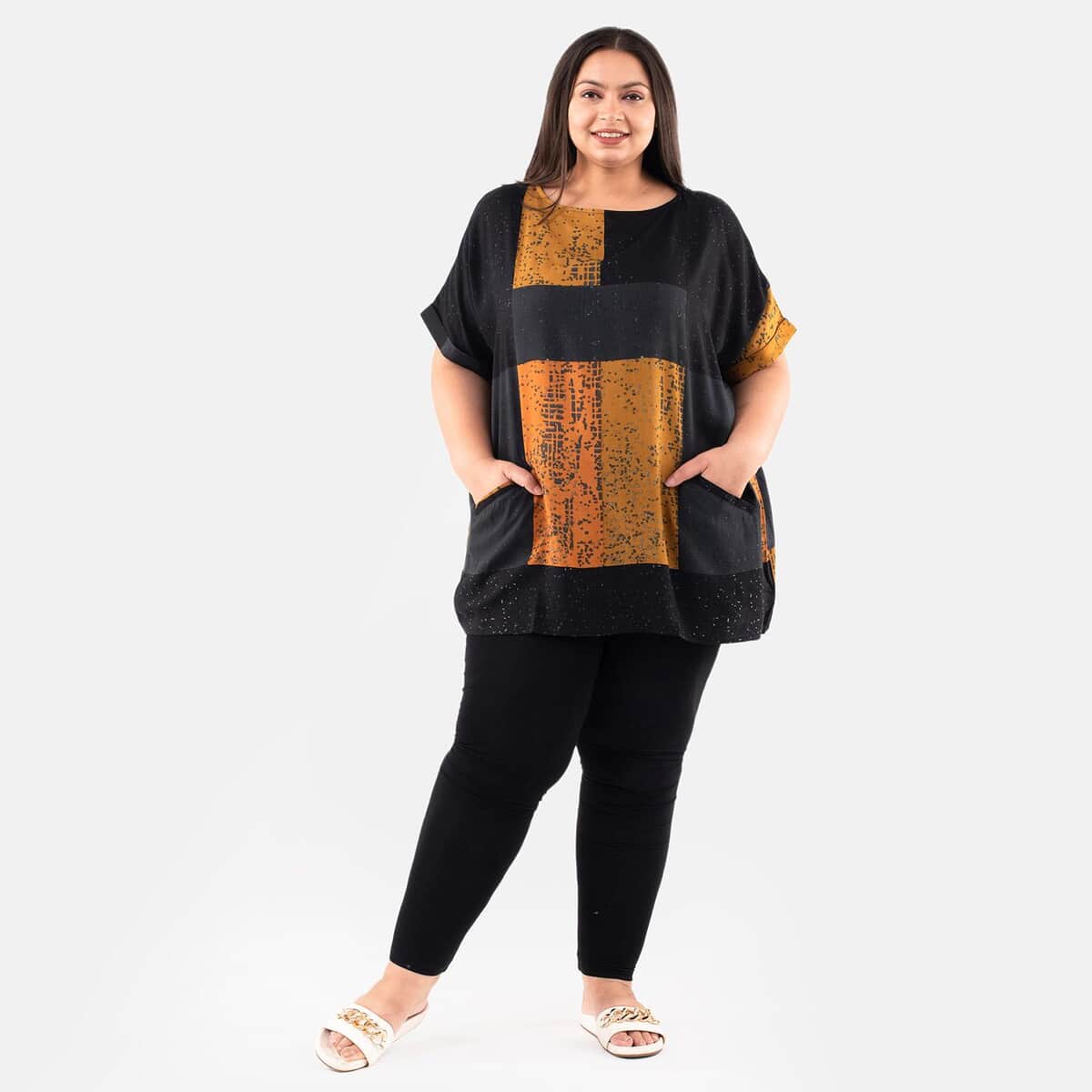 Tamsy Black Block Pattern Tunic - One Size Missy image number 0