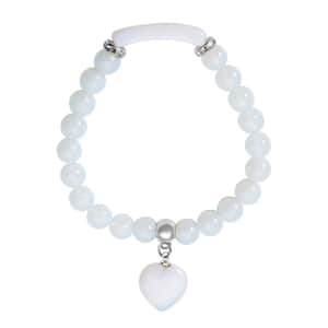 Opalite and Austrian Crystal Stretchable Beaded Heart Charm Bracelet in Stainless Steel 94.00 ctw