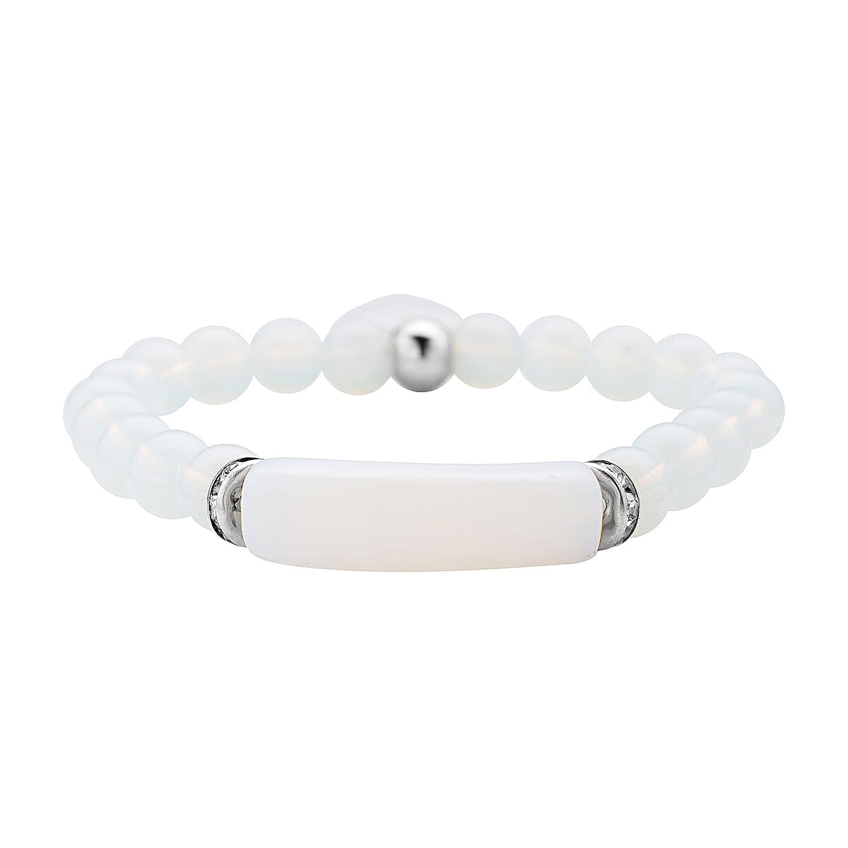 Opalite, Austrian Crystal Stretchable Beaded Heart Charm Bracelet in Stainless Steel 94.00 ctw | Tarnish-Free, Waterproof, Sweat Proof Jewelry image number 2