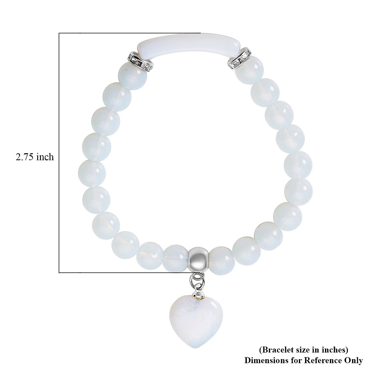 Opalite, Austrian Crystal Stretchable Beaded Heart Charm Bracelet in Stainless Steel 94.00 ctw | Tarnish-Free, Waterproof, Sweat Proof Jewelry image number 4