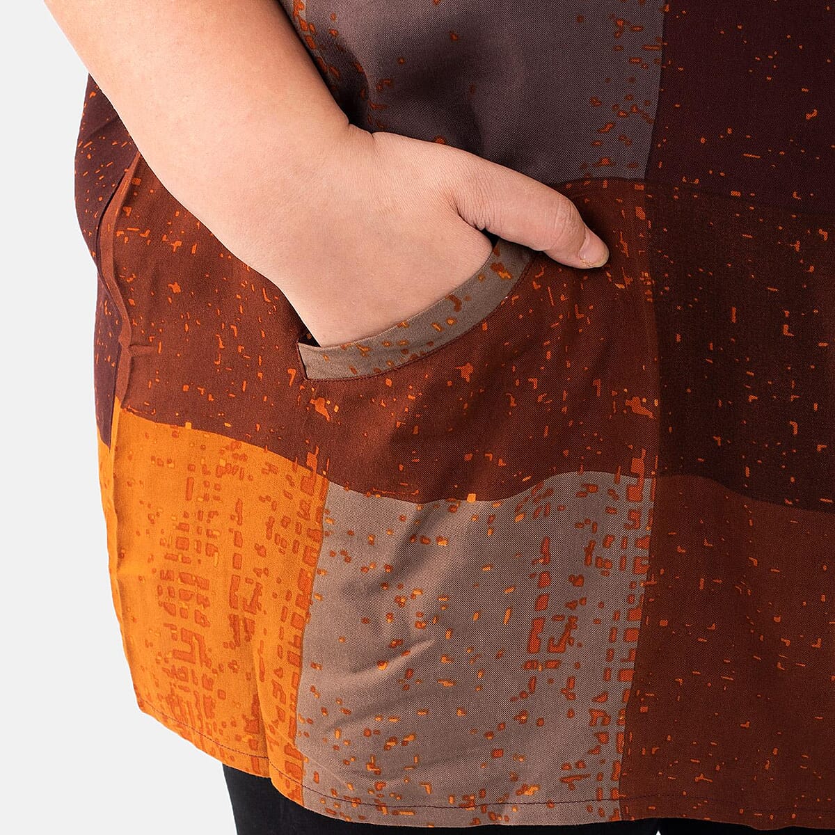 Tamsy Brown Block Pattern Tunic - One Size Plus image number 3