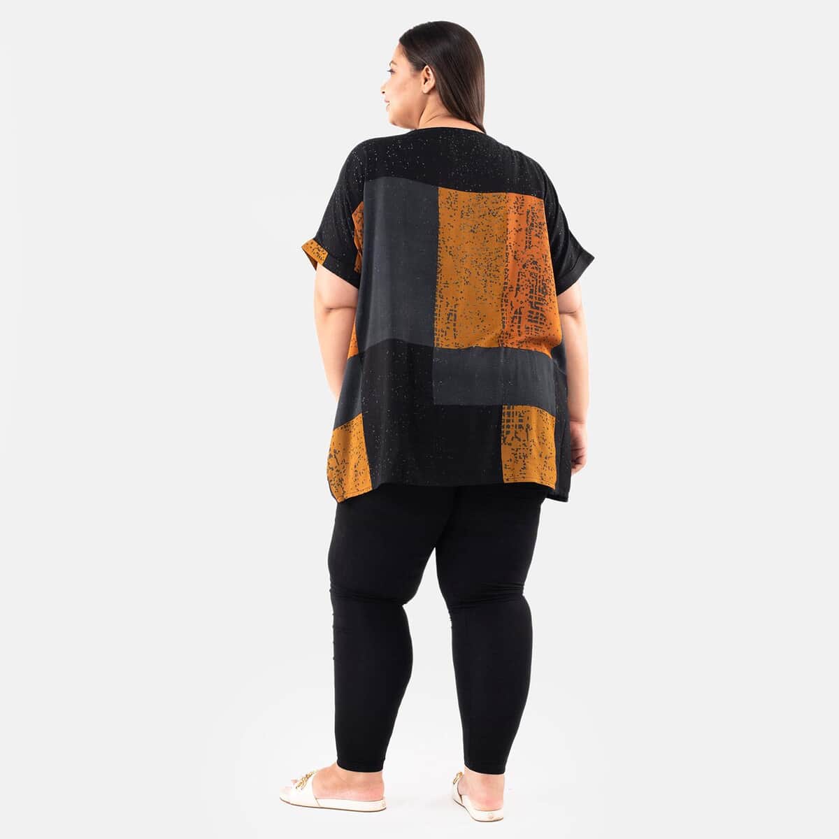 Tamsy Black Block Pattern Tunic - One Size Plus image number 1