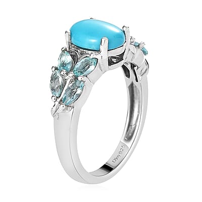 Premium Sleeping Beauty Turquoise and Madagascar Paraiba Apatite Ring in Platinum Over Sterling Silver (Size 10.0) 1.65 ctw