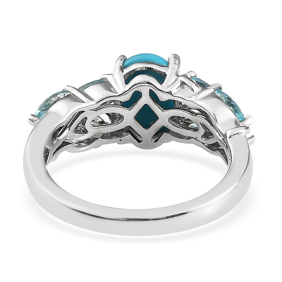AMERICAN Natural Sleeping Beauty Turquoise and Madagascar Paraiba Apatite Ring in Platinum Over Sterling Silver (Size 10.0) 1.65 ctw image number 4