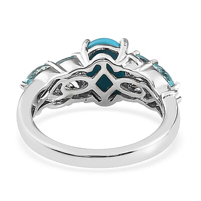 Premium Sleeping Beauty Turquoise and Madagascar Paraiba Apatite Ring in Platinum Over Sterling Silver (Size 10.0) 1.65 ctw