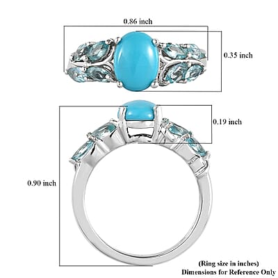 Premium Sleeping Beauty Turquoise and Madagascar Paraiba Apatite Ring in Platinum Over Sterling Silver (Size 10.0) 1.65 ctw
