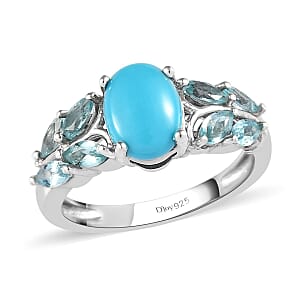 Premium Sleeping Beauty Turquoise and Madagascar Paraiba Apatite Ring in Platinum Over Sterling Silver (Size 11.0) 1.65 ctw