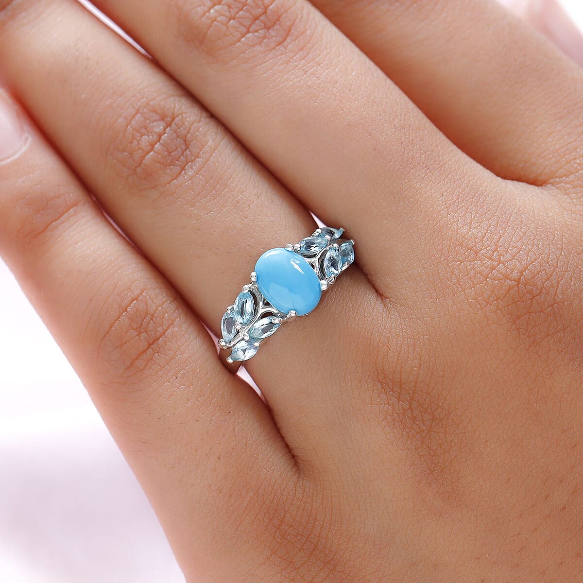 Premium Sleeping Beauty Turquoise and Madagascar Paraiba Apatite Ring in Platinum Over Sterling Silver (Size 11.0) 1.65 ctw image number 2