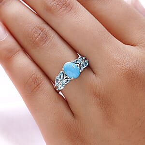 Premium Sleeping Beauty Turquoise and Madagascar Paraiba Apatite Ring in Platinum Over Sterling Silver (Size 11.0) 1.65 ctw