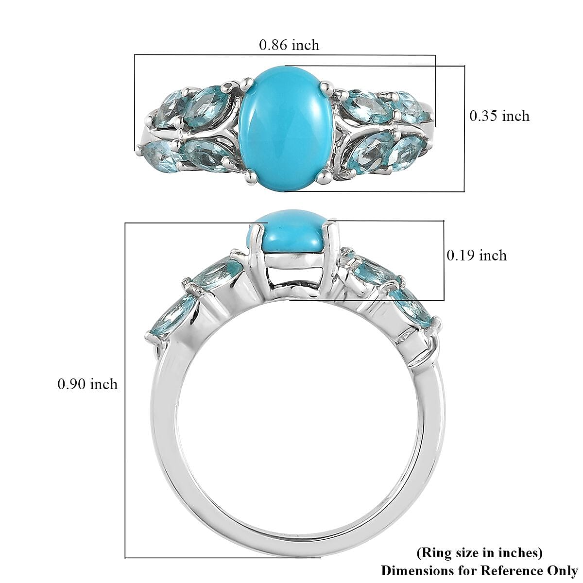 Premium Sleeping Beauty Turquoise and Madagascar Paraiba Apatite Ring in Platinum Over Sterling Silver (Size 11.0) 1.65 ctw image number 5