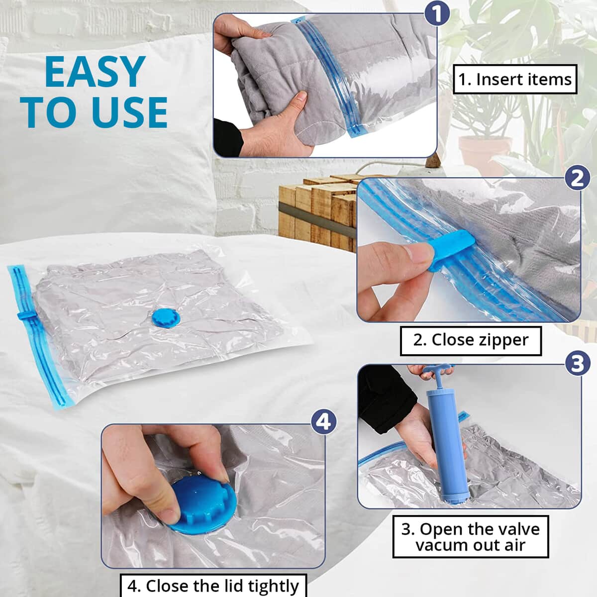 Vacuum Compression Storage Bags with Hand Pump - 5 Packs in 2 Sizes image number 3