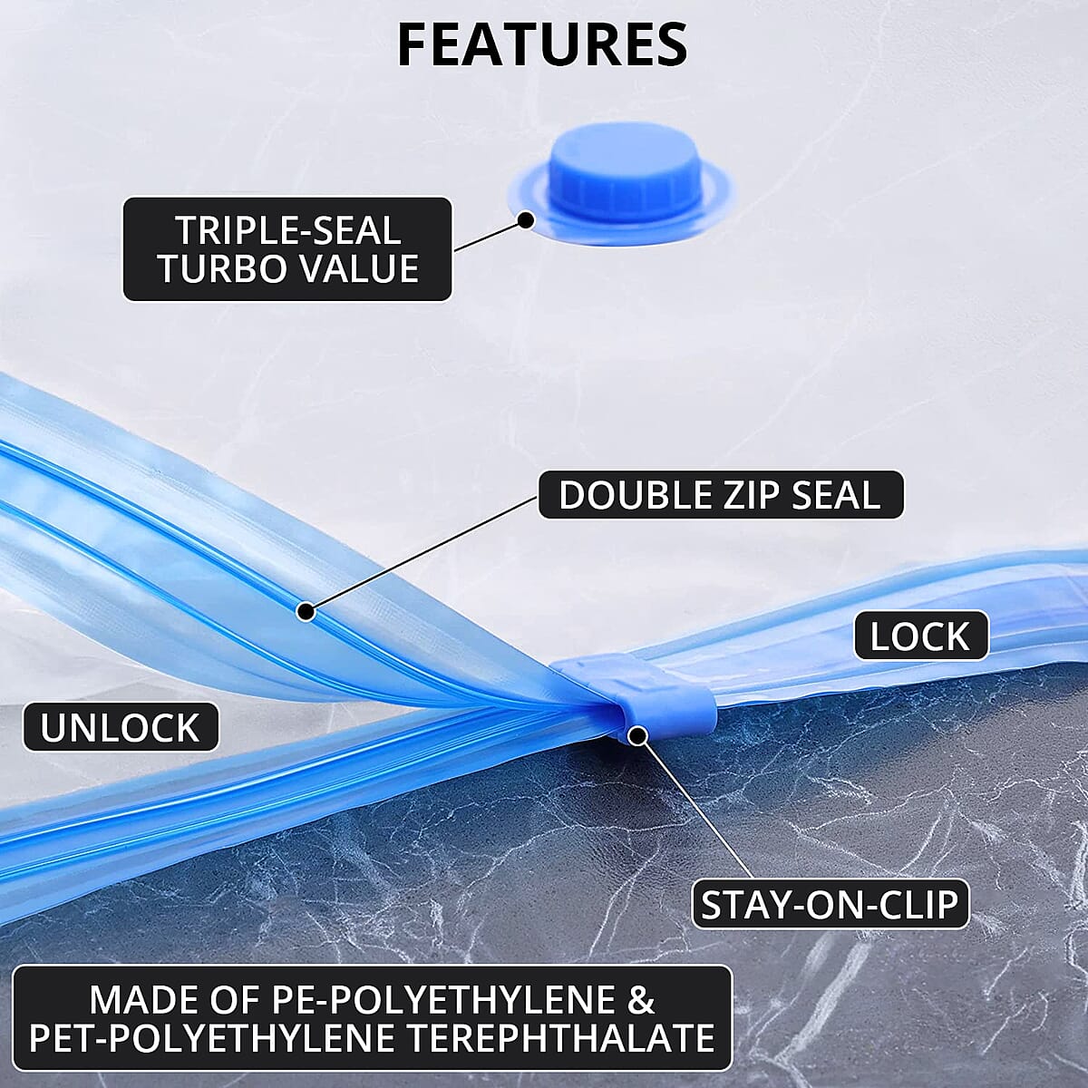 Vacuum Compression Storage Bags with Hand Pump - 7 Packs in 4 Sizes image number 2