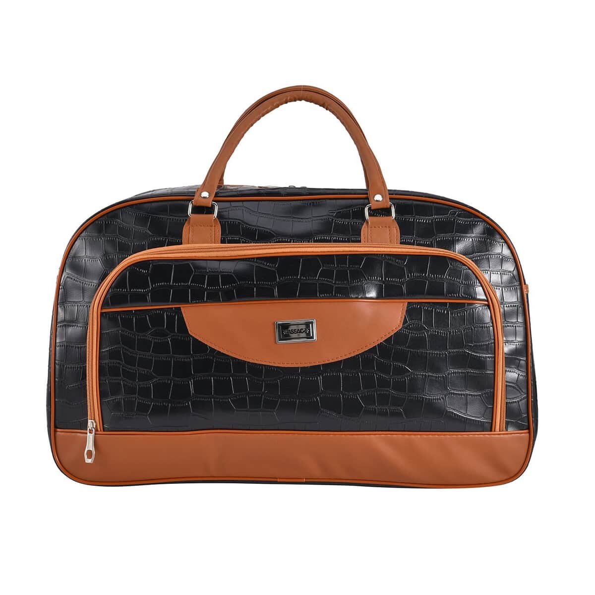 TLV PASSAGE Black Crocodile Embossed Faux Leather Travel Tote Bag (21.65"x8.5"x13.39") with Shoulder Strap image number 0