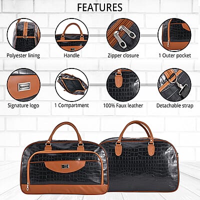 Passage Black Crocodile Embossed Faux Leather Travel Tote Bag for Women with Shoulder Strap, Women's Tote, Designer Tote Bags, Tote Handbags, Ladies Purse