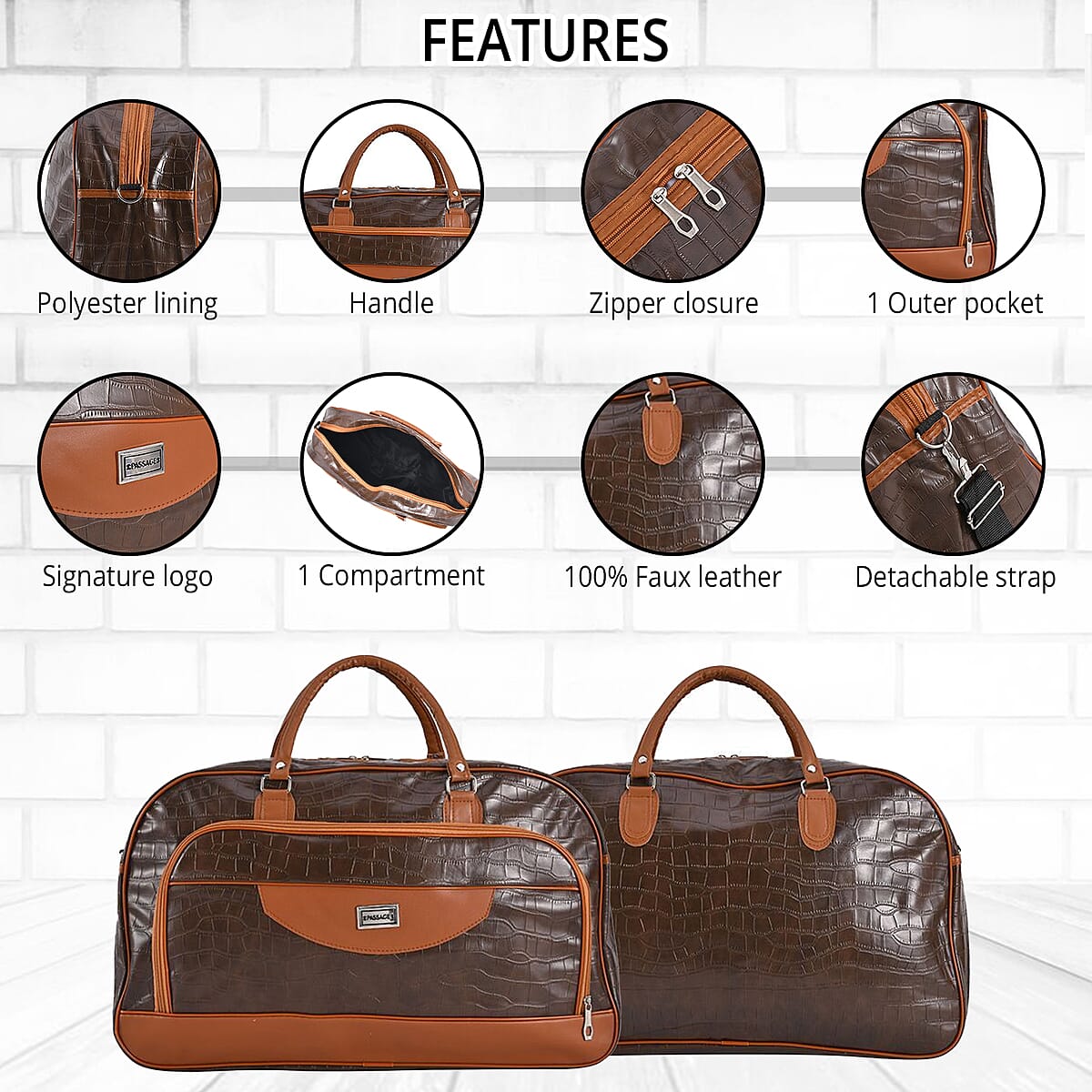 Passage Coffee Crocodile Embossed Faux Leather Travel Tote Bag for Women with Shoulder Strap , Women's Tote , Designer Tote Bags , Tote Handbags , Ladies Purse image number 3