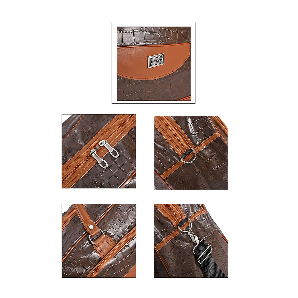 Passage Coffee Crocodile Embossed Faux Leather Travel Tote Bag for Women with Shoulder Strap , Women's Tote , Designer Tote Bags , Tote Handbags , Ladies Purse image number 6