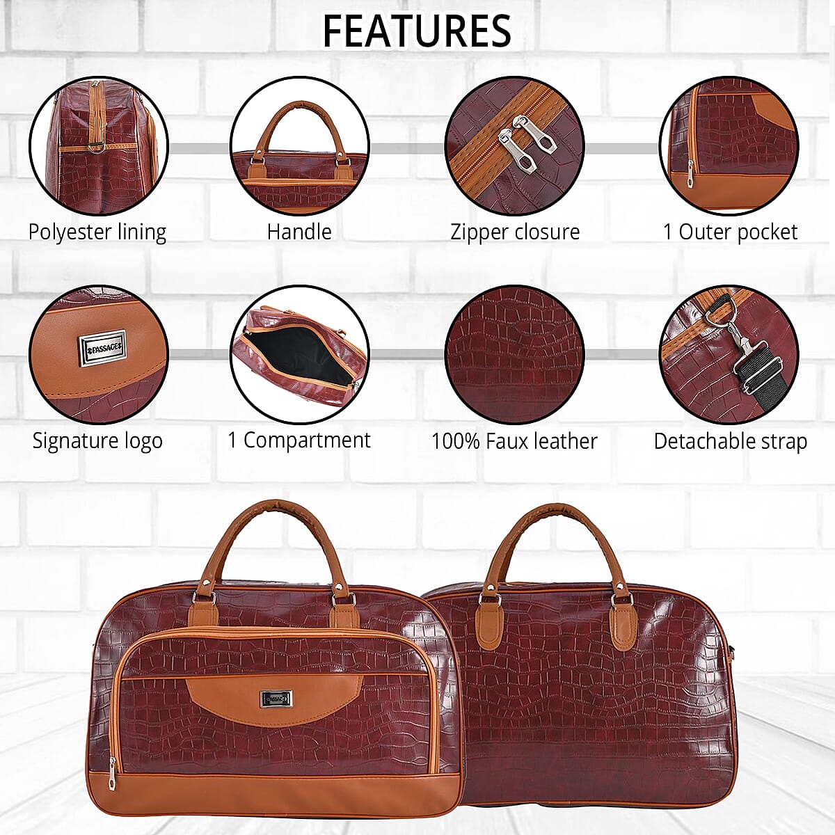 Passage Burgundy Crocodile Embossed Faux Leather Travel Tote Bag for Women with Shoulder Strap , Women's Tote , Designer Tote Bags , Tote Handbags , Ladies Purse image number 3