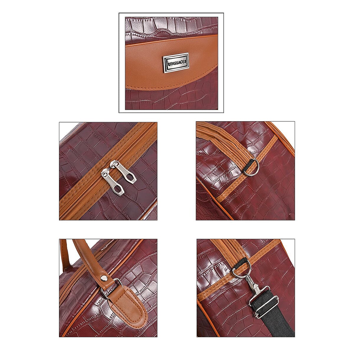 Passage Burgundy Crocodile Embossed Faux Leather Travel Tote Bag for Women with Shoulder Strap , Women's Tote , Designer Tote Bags , Tote Handbags , Ladies Purse image number 6