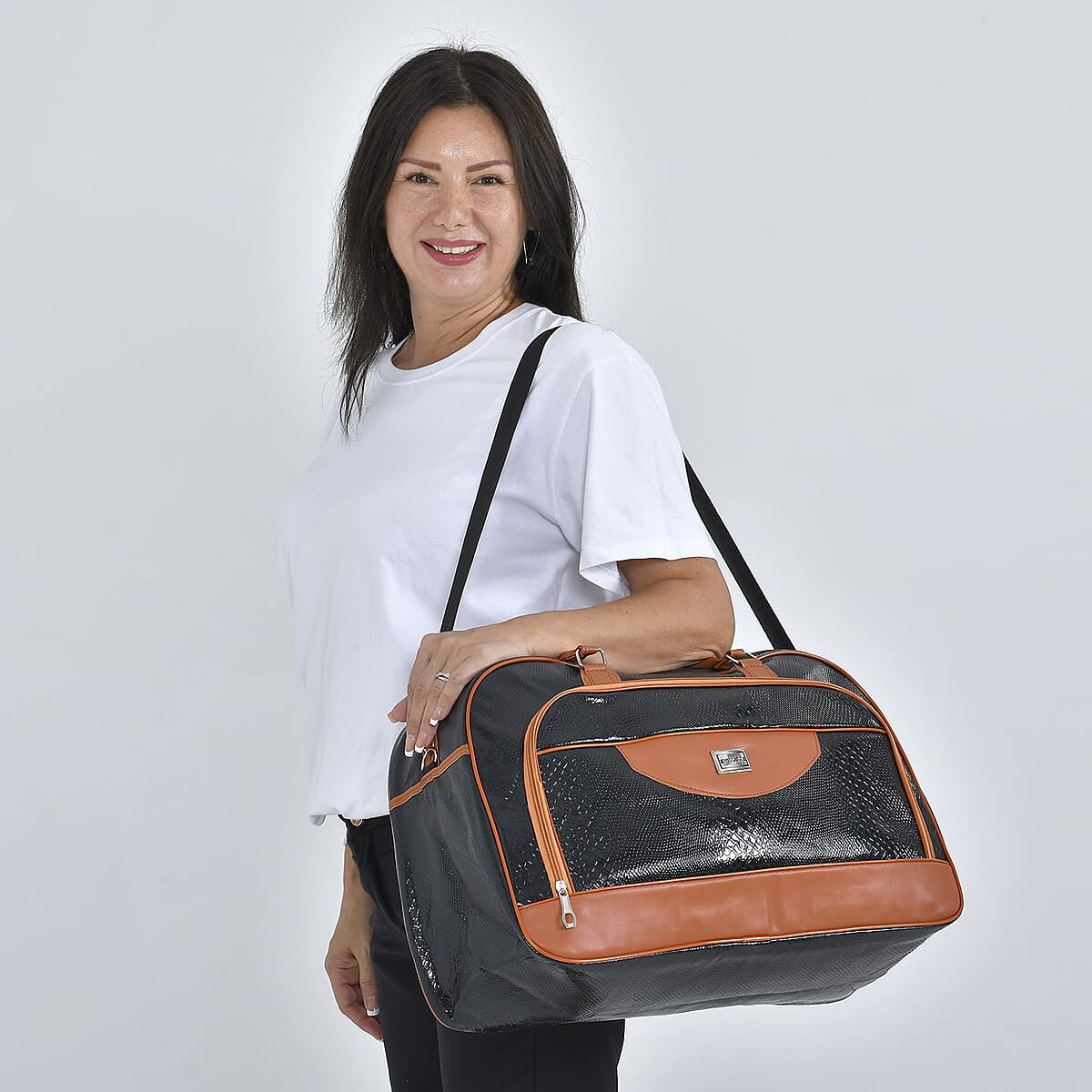 Passage Black Crocodile Embossed Faux Leather Travel Tote Bag for Women with Shoulder Strap | Women's Tote | Designer Tote Bags | Tote Handbags | Ladies Purse image number 1