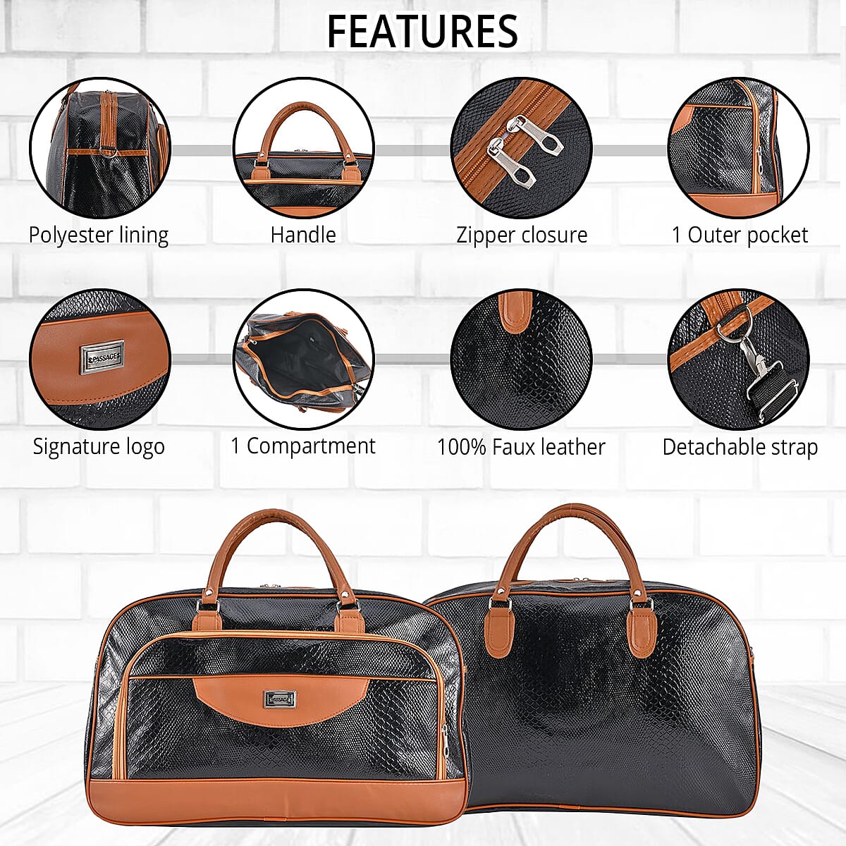 Passage Black Crocodile Embossed Faux Leather Travel Tote Bag for Women with Shoulder Strap | Women's Tote | Designer Tote Bags | Tote Handbags | Ladies Purse image number 3