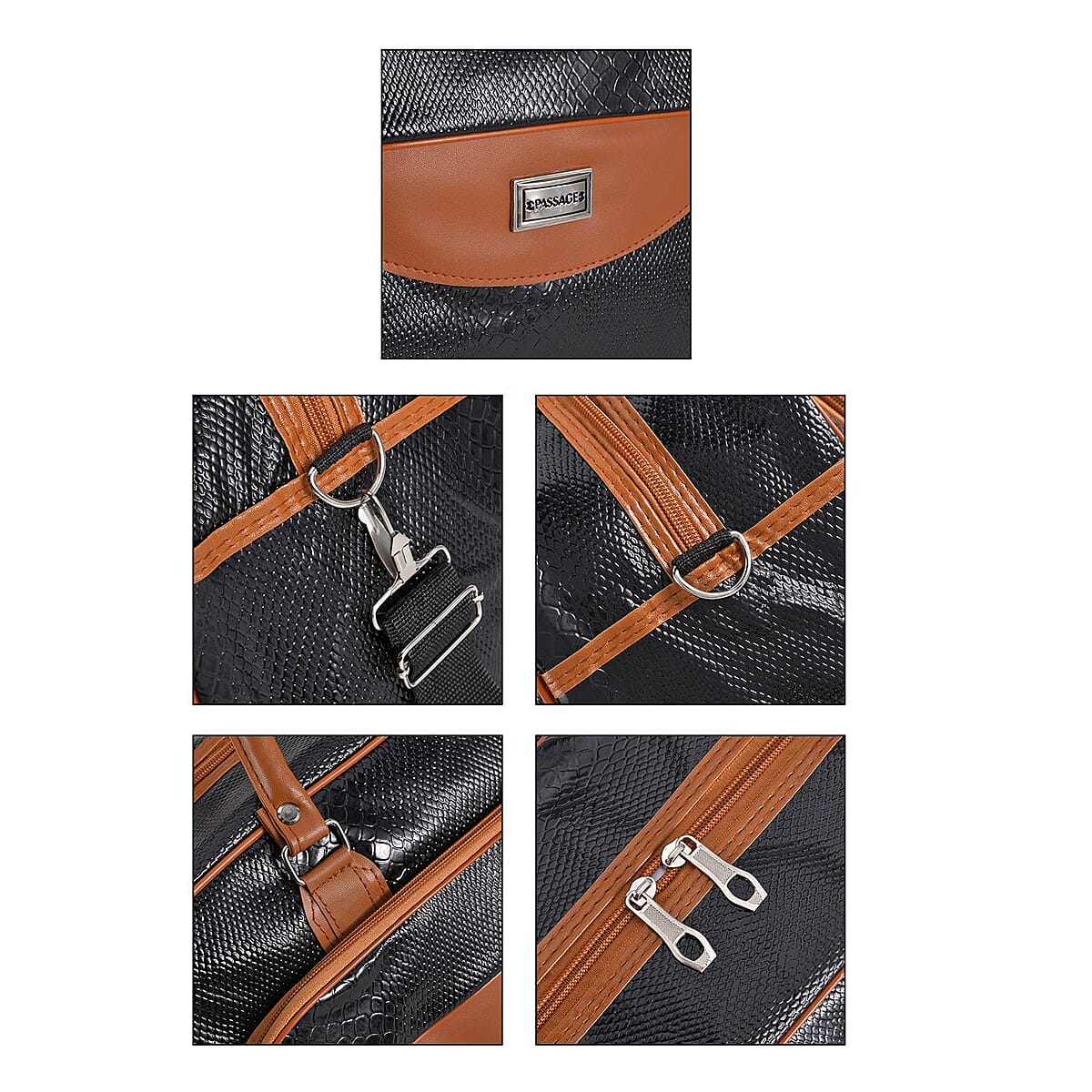 Passage Black Crocodile Embossed Faux Leather Travel Tote Bag for Women with Shoulder Strap | Women's Tote | Designer Tote Bags | Tote Handbags | Ladies Purse image number 6