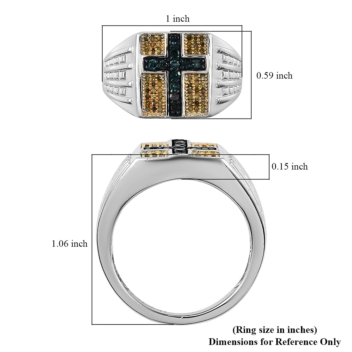 Blue and Yellow Diamond (IR) Men's Ring in Platinum Over Sterling Silver (Size 10.0) 0.50 ctw image number 5