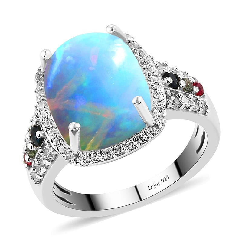 Premium Ethiopian Welo Opal and Multi Gemstone 4.15 ctw Ring in Platinum Over Sterling Silver (Size 10.0)